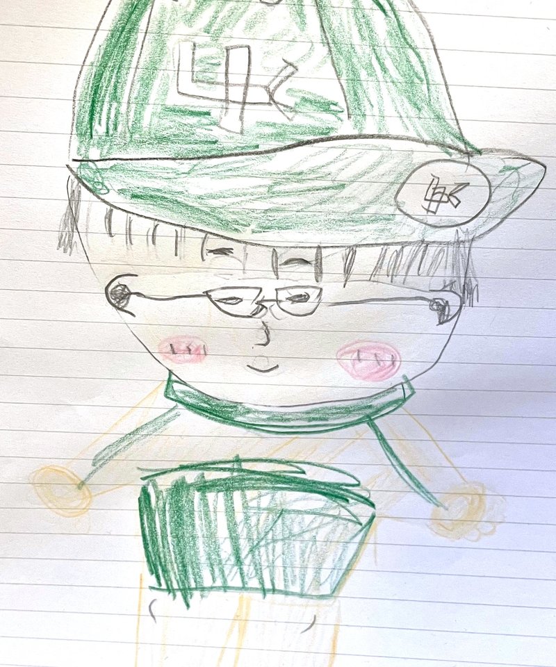お子さんが紙に描いた、色鉛筆の線や色のはみ出しも残る原画