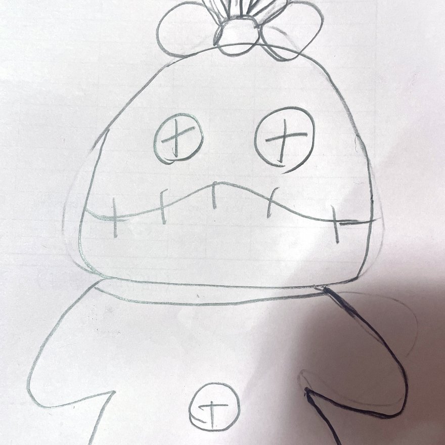 紙に描かれた子供の原画。線の揺れや色のはみ出しが見える
