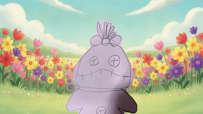 子供の原画がそのまま残る静止画の絵本ページ
